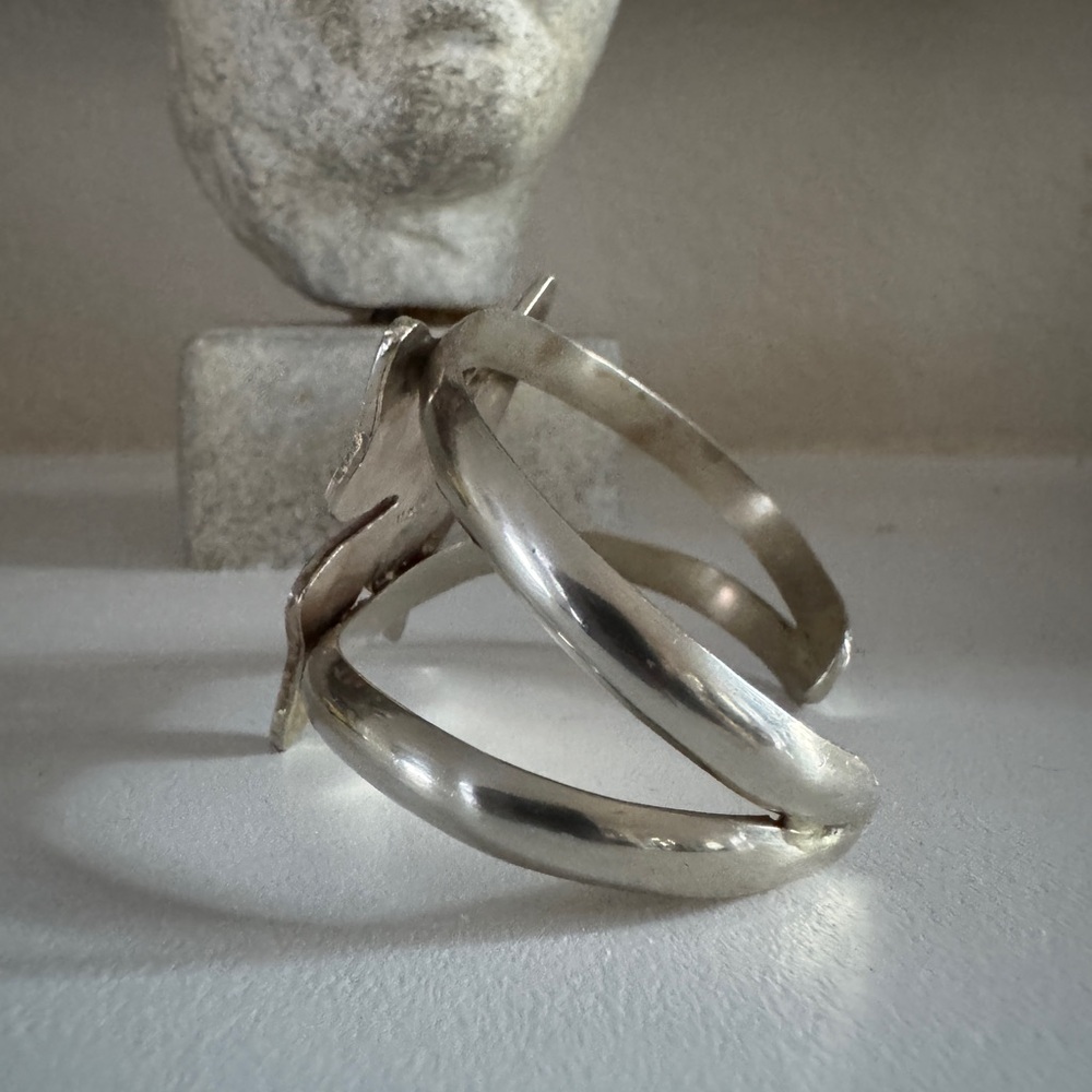 Vintage‎ Alpaca Silver Butterfly Cuff Bracelet Black Inlay - Picture 6 of 11